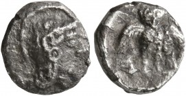 SAMARIA. Circa 375-333 BC. Obol (Silver, 9 mm, 0.58 g, 2 h). Head of Athena to right, wearing crested Attic helmet decorated with three olive leaves a...