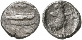 SAMARIA. Circa 375-333 BC. Hemiobol (Silver, 7 mm, 0.39 g, 12 h). Galley to left; above, &#67668;&#67660;&#67651;&#67657;&#67661; ('šmryn' in Aramaic)...