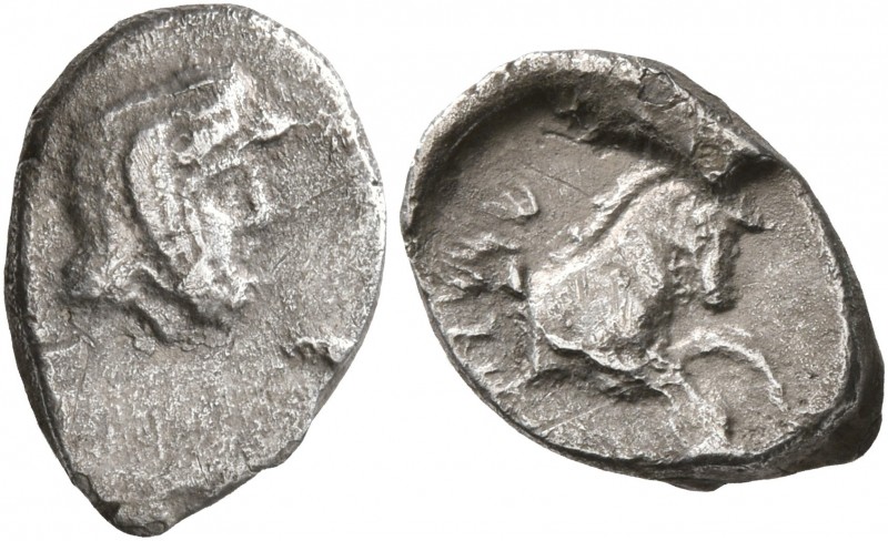 SAMARIA. Circa 375-333 BC. Obol (Silver, 12 mm, 0.88 g, 2 h). Bearded male head ...