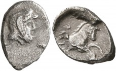 SAMARIA. Circa 375-333 BC. Obol (Silver, 12 mm, 0.88 g, 2 h). Bearded male head to right, wearing satrapal headdress. Rev. Forepart of a horse to righ...