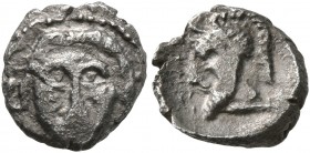 SAMARIA. 'Middle Levantine' Series. Circa 375-333 BC. Obol (Silver, 9 mm, 0.82 g, 1 h). Facing female head. Rev. Bearded male head to left, wearing cr...