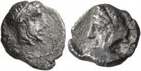 SAMARIA. Circa 375-333 BC. Obol (Silver, 10 mm, 0.52 g, 11 h). Laureate head of Apollo to right. Rev. Female head to left, wearing sphendone; behind, ...
