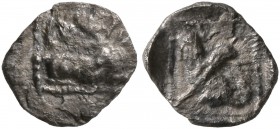 SAMARIA. 'Middle Levantine' Series. Circa 375-333 BC. Hemiobol (Silver, 7 mm, 0.21 g, 7 h). Recumbent stag to right, head turned back to left. Rev. Wi...