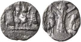 SAMARIA. 'Middle Levantine' Series. Circa 375-333 BC. Obol (Silver, 9 mm, 0.35 g, 11 h). Two draped men walking left, carrying bar over their shoulder...