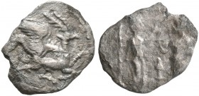 SAMARIA. 'Middle Levantine' Series. Circa 375-333 BC. Hemiobol (Silver, 9 mm, 0.26 g, 2 h). Griffin attacking stag to right. Rev. Ana, nude, facing Da...