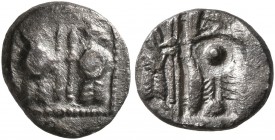 SAMARIA. 'Middle Levantine' Series. Circa 375-333 BC. Obol (Silver, 9 mm, 0.47 g, 10 h). Two soldiers standing facing each other, each holding spear a...
