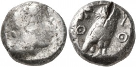 PHILISTIA (PALESTINE). Gaza. Mid 5th century-333 BC. Drachm (Silver, 14 mm, 3.73 g, 8 h). Head of Athena to right, wearing crested Attic helmet decora...