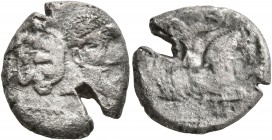 PHILISTIA (PALESTINE). Uncertain mint. Mid 5th century-333 BC. Drachm (Silver, 14 mm, 2.54 g, 9 h). Hybrid head: bearded male right with gorgoneion-li...
