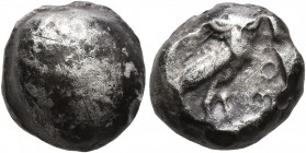 EDOM (IDUMAEA). 4th century BC. Drachm (Silver, 12 mm, 4.28 g). Head of Athena to right, wearing crested Attic helmet, degraded to nearly plain bulge....