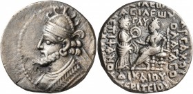 KINGS OF PARTHIA. Vologases III, circa 105-147. Tetradrachm (Billon, 29 mm, 13.65 g, 1 h), Seleukeia on the Tigris, SE 433, Periteios = January 122. D...