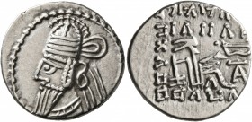 KINGS OF PARTHIA. Osroes II, circa 190-208. Drachm (Silver, 20 mm, 3.72 g, 12 h), Ekbatana. Diademed and draped bust of Osroes II to left, wearing tia...