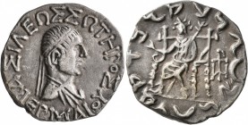 BAKTRIA, Indo-Greek Kingdom. Hermaios, circa 105-90 BC. Tetradrachm (Silver, 24 mm, 9.12 g, 12 h), Indian standard. Posthumous issue struck by Indo-Sk...