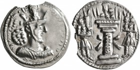 SASANIAN KINGS. Shahpur II, 309-379. Drachm (Silver, 24 mm, 4.14 g, 4 h), Mint IX (Kabul), circa 320-379. Draped bust of Shahpur II to right, wearing ...