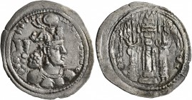 SASANIAN KINGS. Bahram IV, 388-399. Drachm (Silver, 27 mm, 3.49 g, 3 h), imitating a drachm of Bahram IV, probably struck by the Kidarites, Taxila, ci...