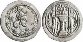 SASANIAN KINGS. Yazdgard I, 399-420. Drachm (Silver, 28 mm, 4.21 g, 4 h), WH (Weh-Andiyok-Shapur). MZDYSN BGY L'MŠTLY YZDKLTY MLKAn MLKA ('Worshipper ...