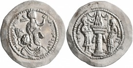 SASANIAN KINGS. Yazdgard I, 399-420. Drachm (Silver, 28 mm, 4.18 g, 4 h), LD (Ray). MZDYSN BGY L'MŠTLY YZDKLTY MLKAn MLKA ('Worshipper of Lord Mazda, ...