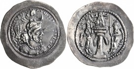SASANIAN KINGS. Yazdgard I, 399-420. Drachm (Silver, 29 mm, 3.99 g, 4 h), AS (Asuristan). MZDYSN BGY L'MŠTLY YZDKLTY MLKAn MLKA ('Worshipper of Lord M...