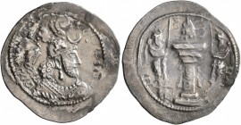 SASANIAN KINGS. Yazdgard I, 399-420. Drachm (Silver, 27 mm, 3.94 g, 3 h), KWN LYW (probably Rew-Ardashir). MZDYSN BGY L'MŠTLY YZDKLTY MLKAn MLKA ('Wor...