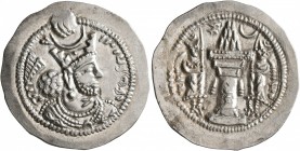 SASANIAN KINGS. Bahram V, 420-438. Drachm (Silver, 28 mm, 4.21 g, 4 h), LD (Ray). MZDYSN BGY WLHL'N MLKAn MLKA ('Worshipper of Lord Mazda, 'God' Wahra...