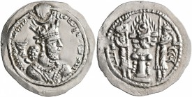 SASANIAN KINGS. Bahram V, 420-438. Drachm (Silver, 28 mm, 4.25 g, 4 h), ST (Stakhr). MZDYSN BGY WLHL'N MLKAn MLKA ('Worshipper of Lord Mazda, 'God' Wa...