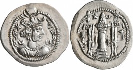 SASANIAN KINGS. Kavadh I, first reign, 488-497. Drachm (Silver, 29 mm, 4.13 g, 4 h), AW (Ohrmazd-Ardashir). KW'T ('Kavadh' in Pahlawi) Draped bust of ...