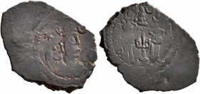 SASANIAN KINGS. Khosrau I, 531-579. Pashiz (Bronze, 19 mm, 1.22 g, 9 h), mint illegible. Draped and crowned bust of Khosrau I to right; in field to le...