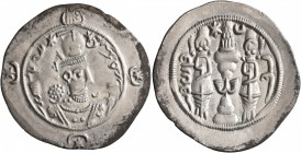SASANIAN KINGS. Hormizd IV, 579-590. Drachm (Silver, 31 mm, 3.94 g, 4 h), GD (Gay), RY 12 = AD 590. Draped bust of Hormizd IV to right, wearing elabor...