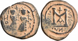 SASANIAN KINGS. Khosrau II, 591-628. Follis (Bronze, 28 mm, 11.42 g, 9 h), presumably imitating a Class 2 Byzantine follis of Heraclius and struck dur...