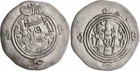 SASANIAN KINGS. Hormizd V or VI, 631/2. Drachm (Silver, 32 mm, 4.00 g, 4 h), GLM, RY 1 = AD 631. Draped bust of Hormizd VI to right, wearing elaborate...