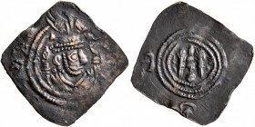 SASANIAN KINGS. Yazdgard III, 632-651. Pashiz (Bronze, 18 mm, 0.90 g, 6 h), illegible mint and date. Draped bust of Yazdgard III to right, wearing ela...