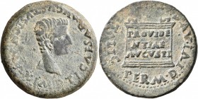 SPAIN. Italica. Tiberius, 14-37. 'As' (Bronze, 30 mm, 14.47 g, 7 h). TI CAESAR AVGVSTVS PONT MAX IMP Bare head of Tiberius to right. Rev. [MVNIC] ITAL...