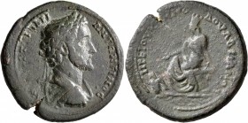 THRACE. Hadrianopolis. Antoninus Pius, 138-161. Pentassarion (Bronze, 32 mm, 16.71 g, 7 h), C. Iulius Commodus Orfitianus, legatus pro praetore. [ΑYΤ ...
