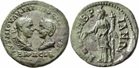 THRACE. Mesembria. Philip I, with Otacilia Severa, 244-249. Tetrassarion (Bronze, 27 mm, 9.94 g, 1 h). ΑΥΤ Μ ΙΟΥΛ ΦΙΛΙΠΠΟC Μ ωΤ CE/BHPA CEB Laureate, ...