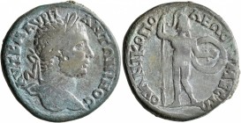 THRACE. Nicopolis ad Nestum. Caracalla, 198-217. Tetrassarion (Bronze, 30 mm, 14.99 g, 7 h). ΑΥΤ Κ Μ ΑΥΡΗ ΑΝΤΩΝΙΝΟC Laureate head of Caracalla to righ...