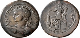 PONTUS. Amisus. Caracalla, 198-217. Pentassarion (?) (Orichalcum, 35 mm, 23.10 g, 7 h). ANTΩNINOC•CЄBAC[T] Laureate, draped and cuirassed bust of Cara...