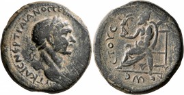 PONTUS. Nicopolis ad Lycum. Trajan, 98-117. Hexassarion (Bronze, 35 mm, 26.29 g, 7 h), CY 42 = 112/3. ΑΥΤ ΚΑΙϹ ΝЄΡ ΤΡΑΙΑΝΟϹ ϹЄΒ Γ[ЄΡΜ ΔΑΚ ΤΟ ςΙ] Laure...