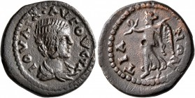 BITHYNIA. Tium. Julia Domna, Augusta, 193-217. AE (Bronze, 20 mm, 5.00 g, 1 h). IOYΛIA AYΓOYCTA Draped bust of Julia Domna to right. Rev. ΤΙΑΝΩΝ Nike ...
