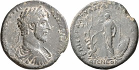 MYSIA. Pergamum. Marcus Aurelius, 161-180. Medallion (Bronze, 39 mm, 33.56 g, 7 h), A. Tyllios Kratippos, strategos. [ΑY ΚΑΙ Μ] ΑYΡΗ ΑΝΤΩΝЄΙΝΟϹ Laurea...