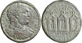 IONIA. Smyrna. Caracalla, 198-217. Medallion (Bronze, 46 mm, 45.46 g, 7 h), Aur. Charidemos, strategos. AY•K•M•AYP ANTΩNЄINOC Laureate, draped and cui...