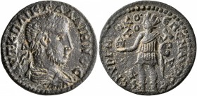 IONIA. Smyrna. Gallienus, 253-268. AE (Bronze, 23 mm, 5.57 g, 7 h), Marcus Aurelius Sextus, magistrate. AΥT•K•ΠO•ΛIKIN•ΓAΛΛIHNOC• Laureate, draped and...