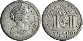 LYDIA. Hypaepa. Plautilla, Augusta, 202-205. Tetrassarion (Orichalcum, 31 mm, 16.77 g, 7 h), T. Flavius Hierax, magistrate. [ΦO]YΛ ΠΛAYTIANH•C Draped ...