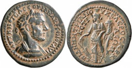 PHRYGIA. Cotiaeum. Macrinus, 217-218. Tetrassarion (Bronze, 30 mm, 12.47 g, 6 h), Demetrianos Keleros, archon. AYT K M ΟΠЄΛ CЄΟΥΗΡ MAKPЄINOC ΑΥΓ Laure...