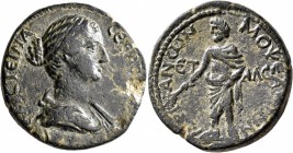 CILICIA. Mopsouestia-Mopsos. Faustina Junior, Augusta, 147-175. Tetrassarion (Bronze, 29 mm, 17.60 g, 1 h), CY 231 = 163/4. ΦAYCTЄINA CЄBAC[TH] Draped...
