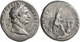 CILICIA. Tarsus. Trajan, 98-117. Tetradrachm (Silver, 26 mm, 14.06 g, 7 h), 100. ΑΥΤΟΚΡ•ΚΑΙΣ ΝΕΡ ΤΡΑΙΑΝΟΣ ΣΕΒ ΓΕΡM Laureate head of Trajan to right. R...