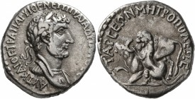 CILICIA. Tarsus. Hadrian, 117-138. Tridrachm (Silver, 25 mm, 9.86 g, 12 h). ΑΥΤ ΚΑΙ ΘΕ ΤΡΑ ΠΑΡ ΥΙ ΘΕ ΝΕΡ ΥΙ ΤΡΑΙ ΑΔΡΙΑΝΟϹ ϹE Laureate and cuirassed bu...