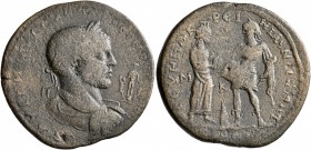 CILICIA. Tarsus. Macrinus, 217-218. Hexassarion (Bronze, 34 mm, 16.21 g, 1 h). AYT K M [OΠ CЄYH MAKPЄINOC CЄB] Laureate, draped and cuirassed bust of ...
