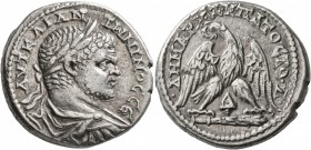 PHOENICIA. Tyre. Caracalla, 198-217. Tetradrachm (Silver, 27 mm, 15.31 g, 5 h), 213-217. ΑΥΤ ΚΑΙ ΑΝΤωΝΙΝΟC CЄ Laureate, draped and cuirassed bust of C...