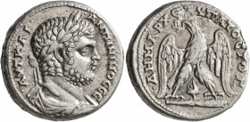PHOENICIA. Tyre. Caracalla, 198-217. Tetradrachm (Silver, 26 mm, 14.33 g, 12 h), 209-212. •ΑΥΤ ΚΑΙ••ΑΝΤωΝΙΝΟC CЄ Laureate and draped bust of Caracalla...