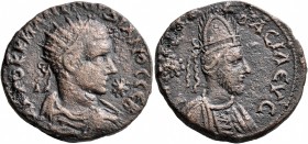 MESOPOTAMIA. Edessa. Gordian III, with Abgar X Phraates, 238-244. Diassarion (Bronze, 24 mm, 8.61 g, 6 h). AΥTOK K M ANT ΓOPΔIANOC CЄB Radiate, draped...