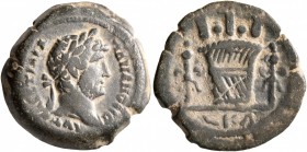 EGYPT. Alexandria. Hadrian, 117-138. Obol (Bronze, 19 mm, 4.63 g, 12 h), RY 21 = 136/7. ΑΥT KAIC TPAIAN AΔΡΙΑΝΟC CЄB Laureate head of Hadrian to right...